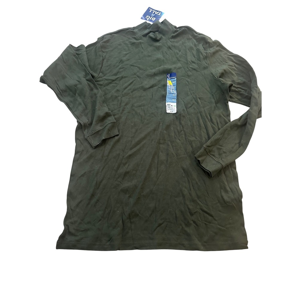 Basic Editions Mock Neck Shirt Mens XLT Dark Olive Green Long Sleeve Cotton New